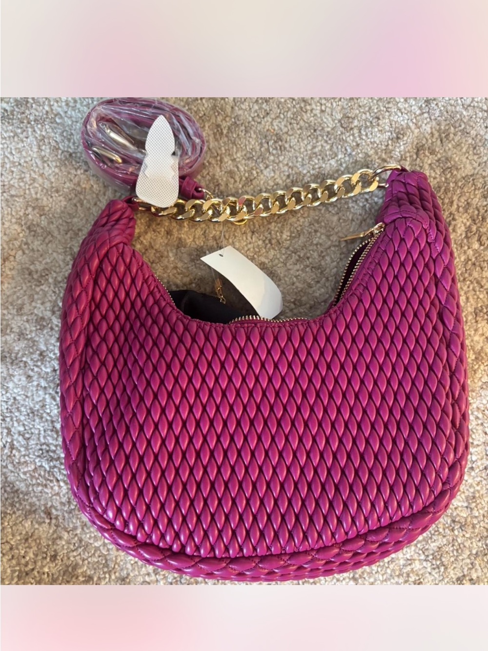Urban Expressions Fuchsia Woven Shoulder Bag with Gold Chain